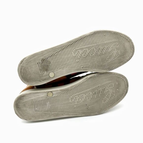 GUCCI Brown Suede Shearling Ace Sneakers Size 39 US 8.5 High Top Web Stripe Fur - Picture 8 of 11